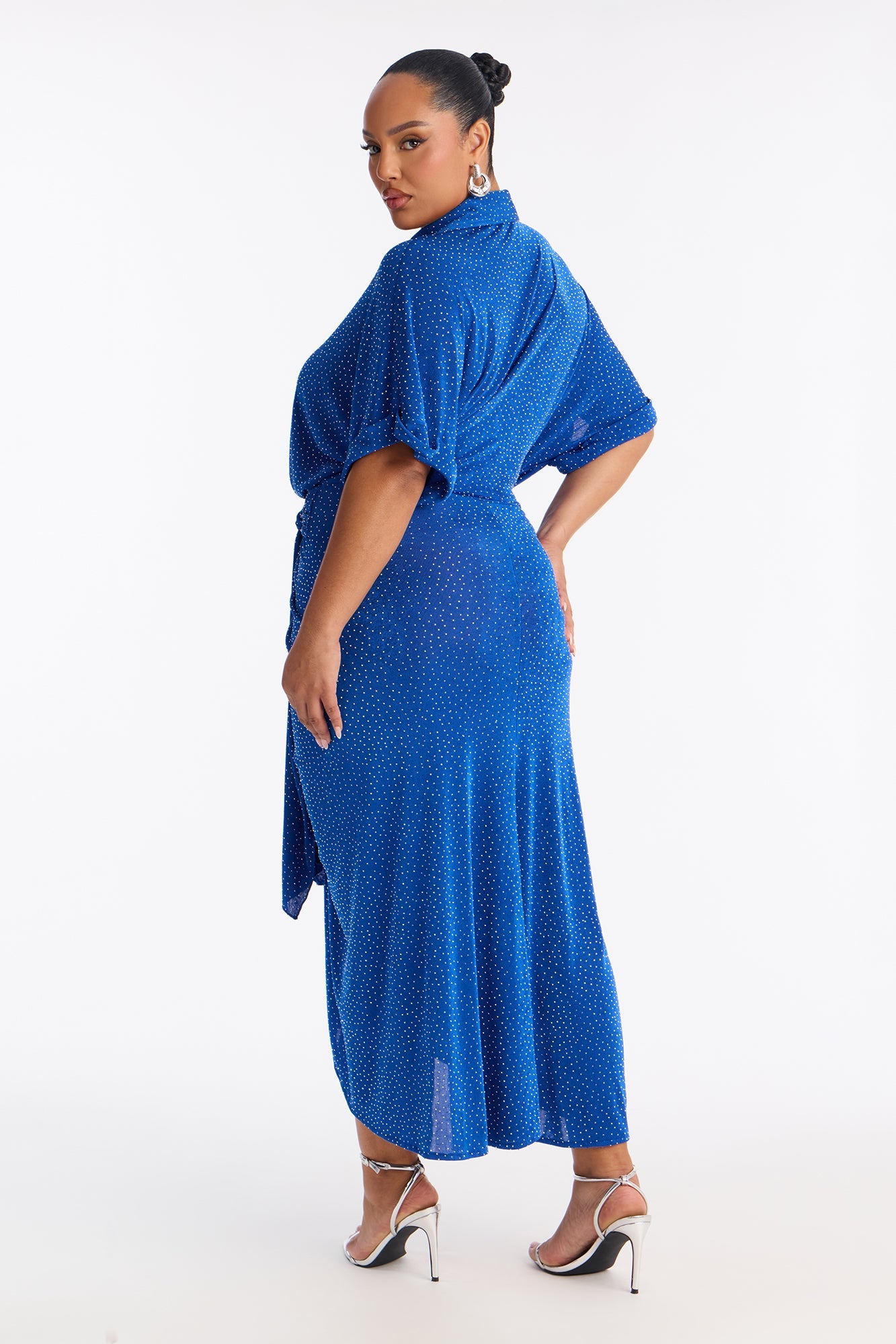 City Mood Rhinestone Slinky Midi Dress - Royal