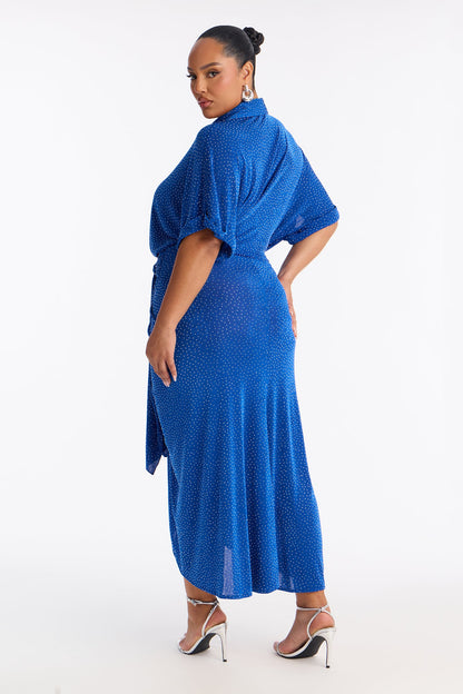 City Mood Rhinestone Slinky Midi Dress - Royal