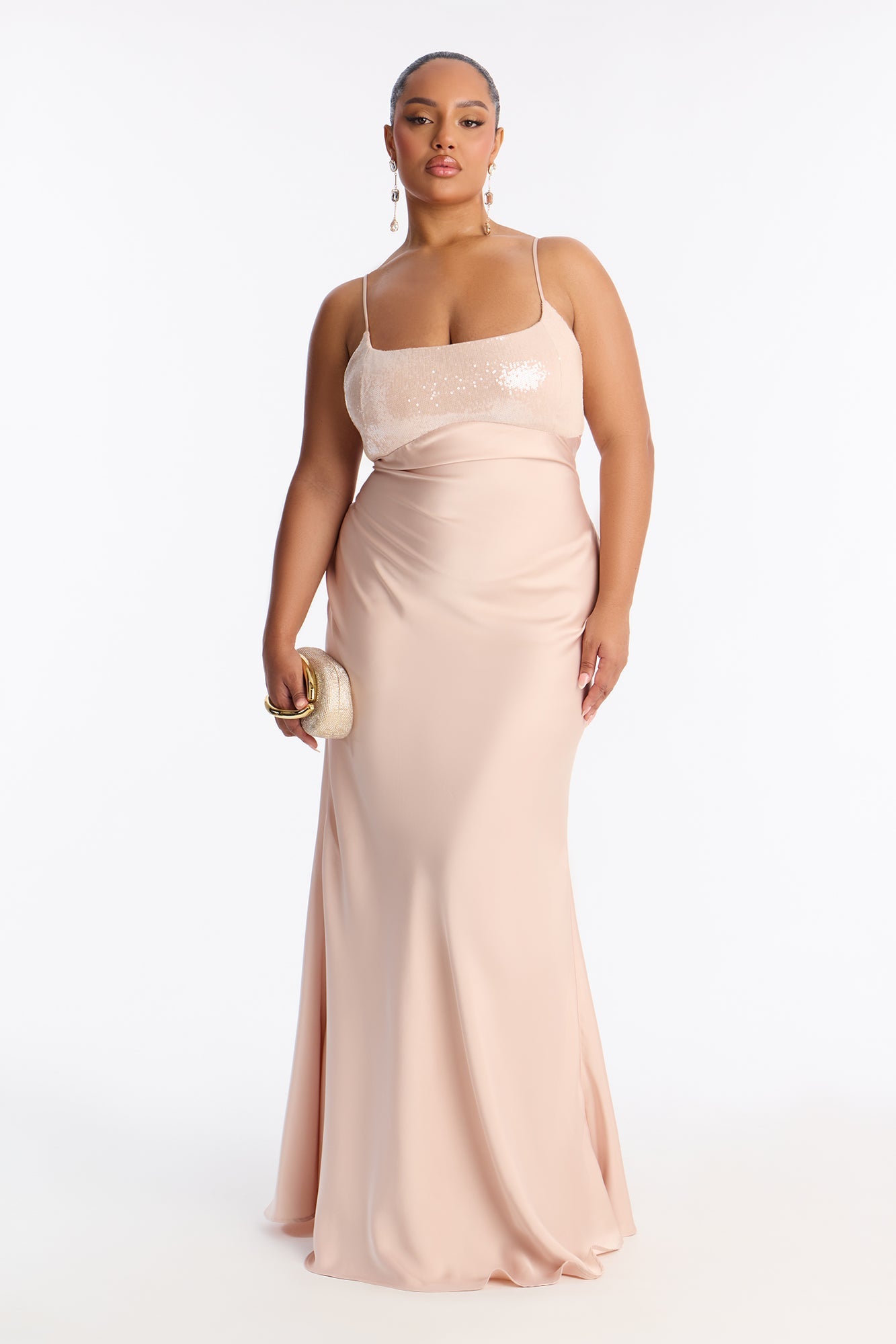 Tailored Grace Sequin Satin Gown - Blush