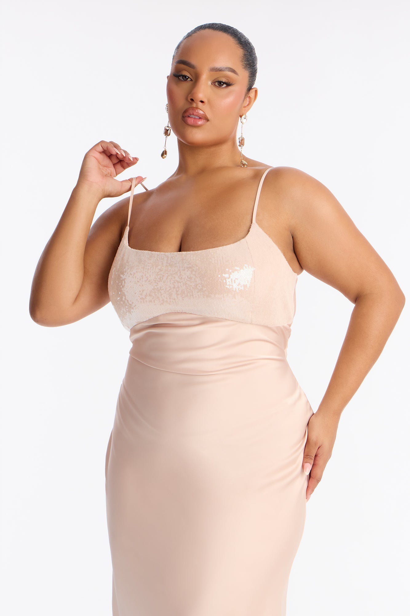 Tailored Grace Sequin Satin Gown - Blush