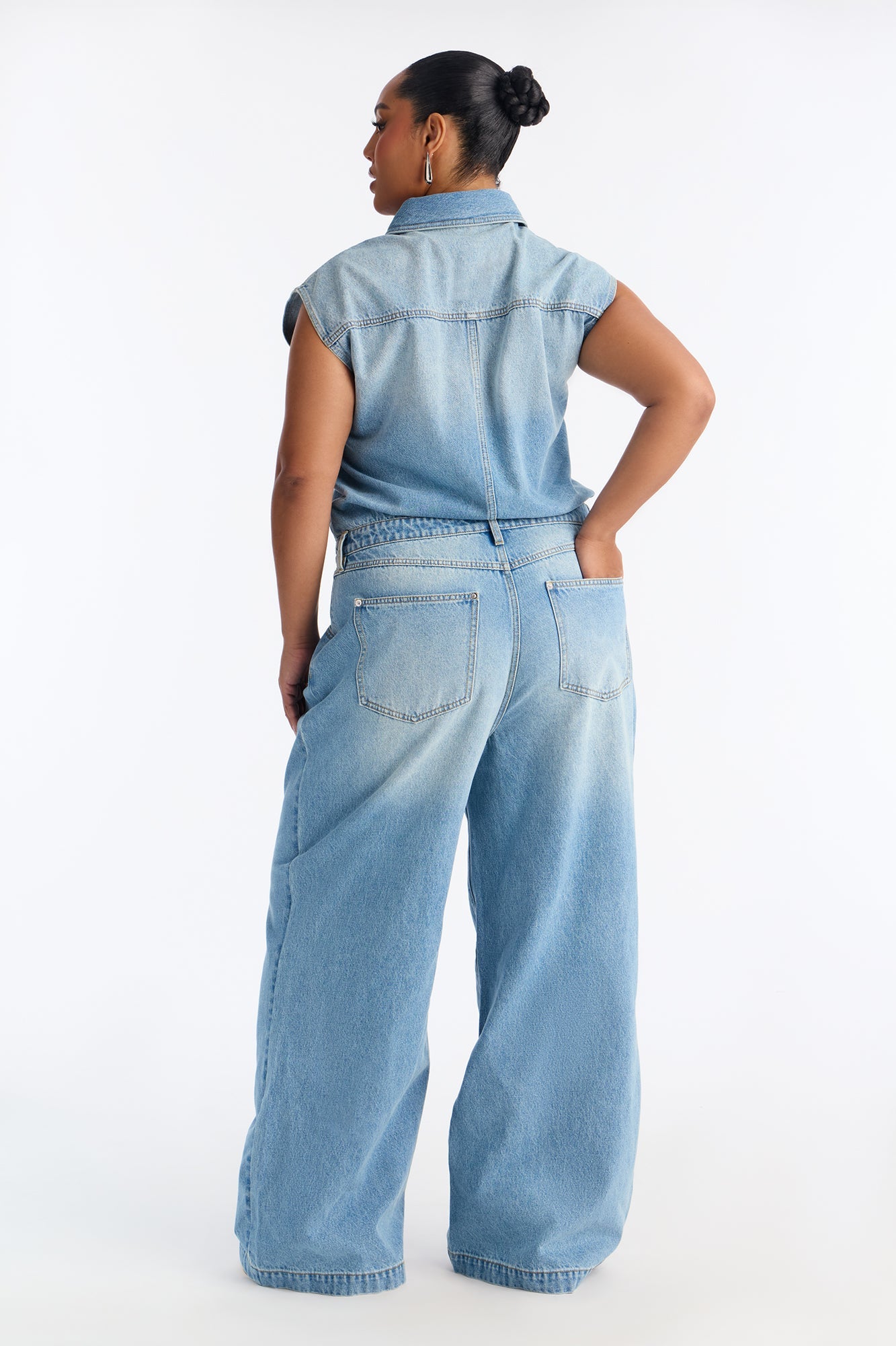 Celestine Denim Wide Leg Jumpsuit - Medium Wash