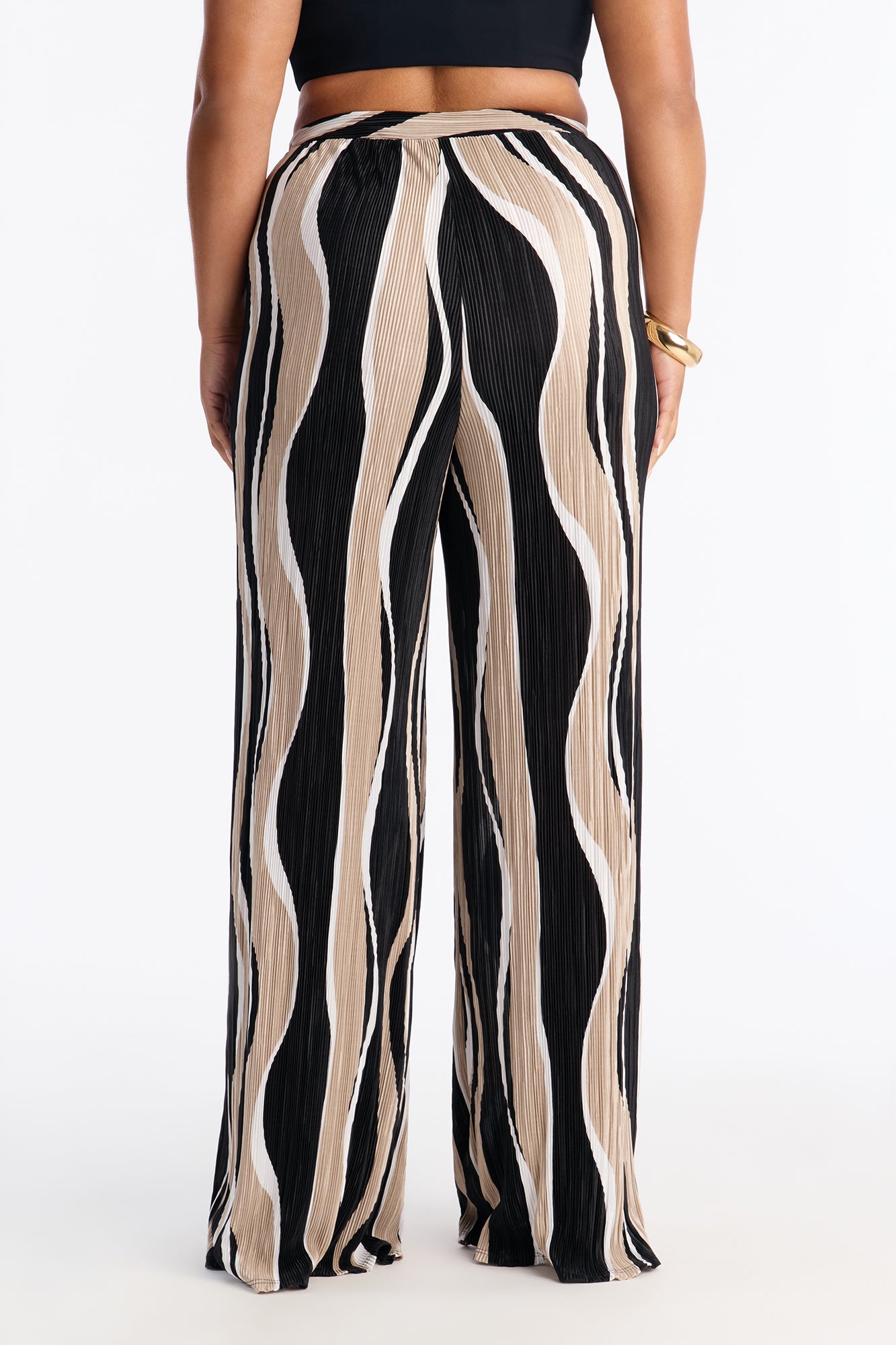 In The Tropics Abstract Plisse Wide Leg Pant 33″ - Black/combo