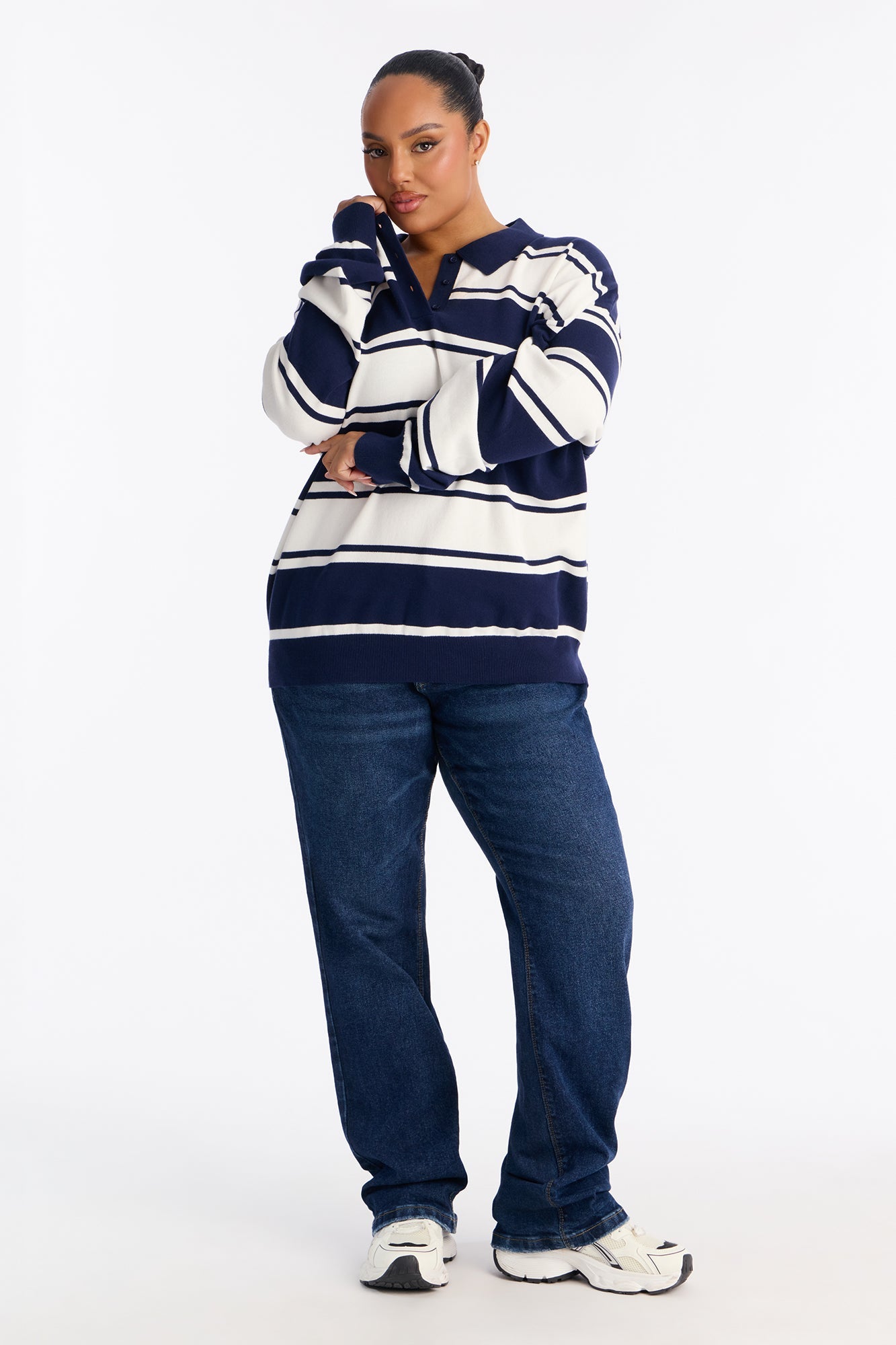West Coast Striped Rugby Polo Sweater - Navy/combo