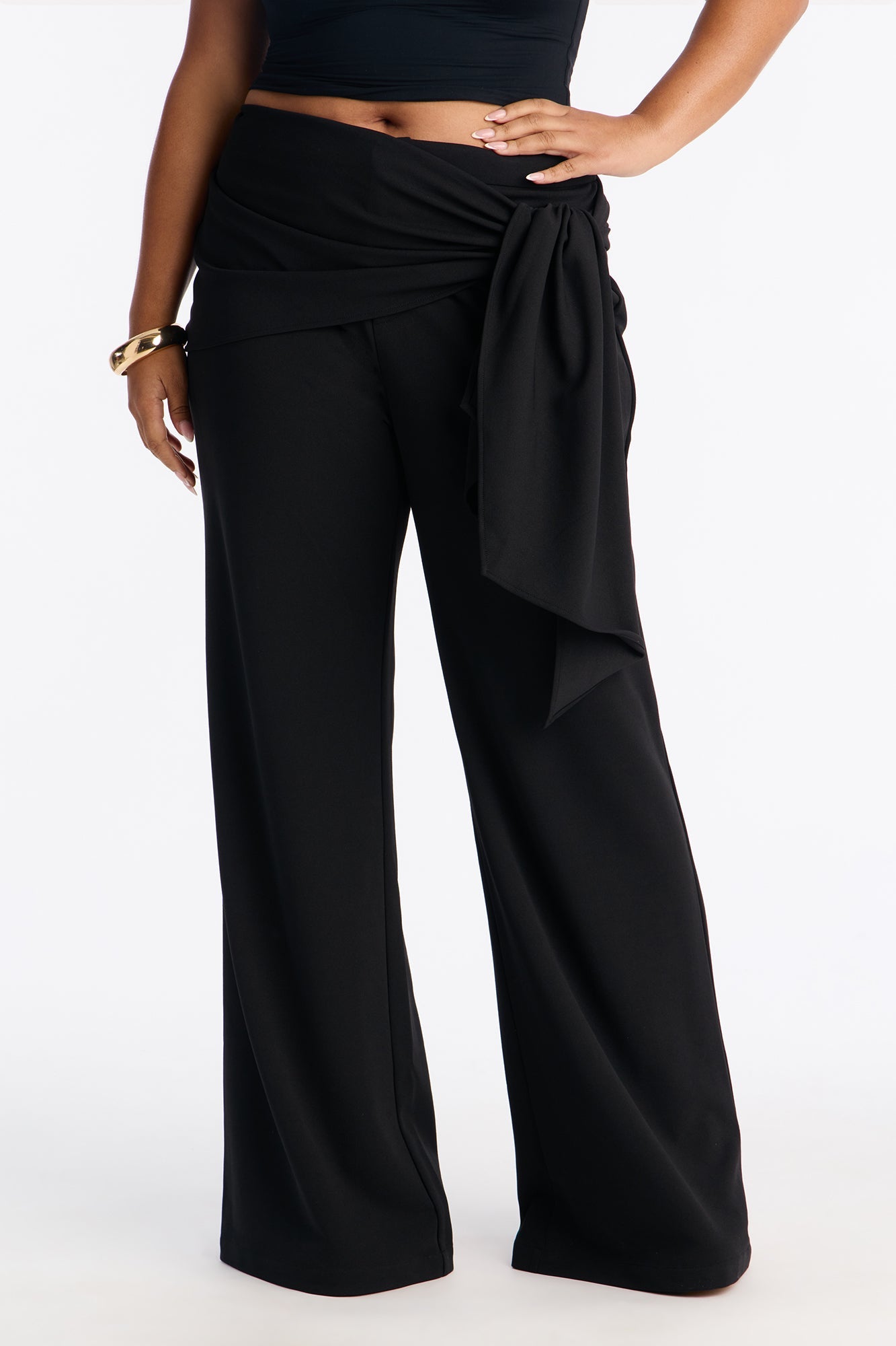 Megan Waist Tie Trouser Pant 34″ - Black