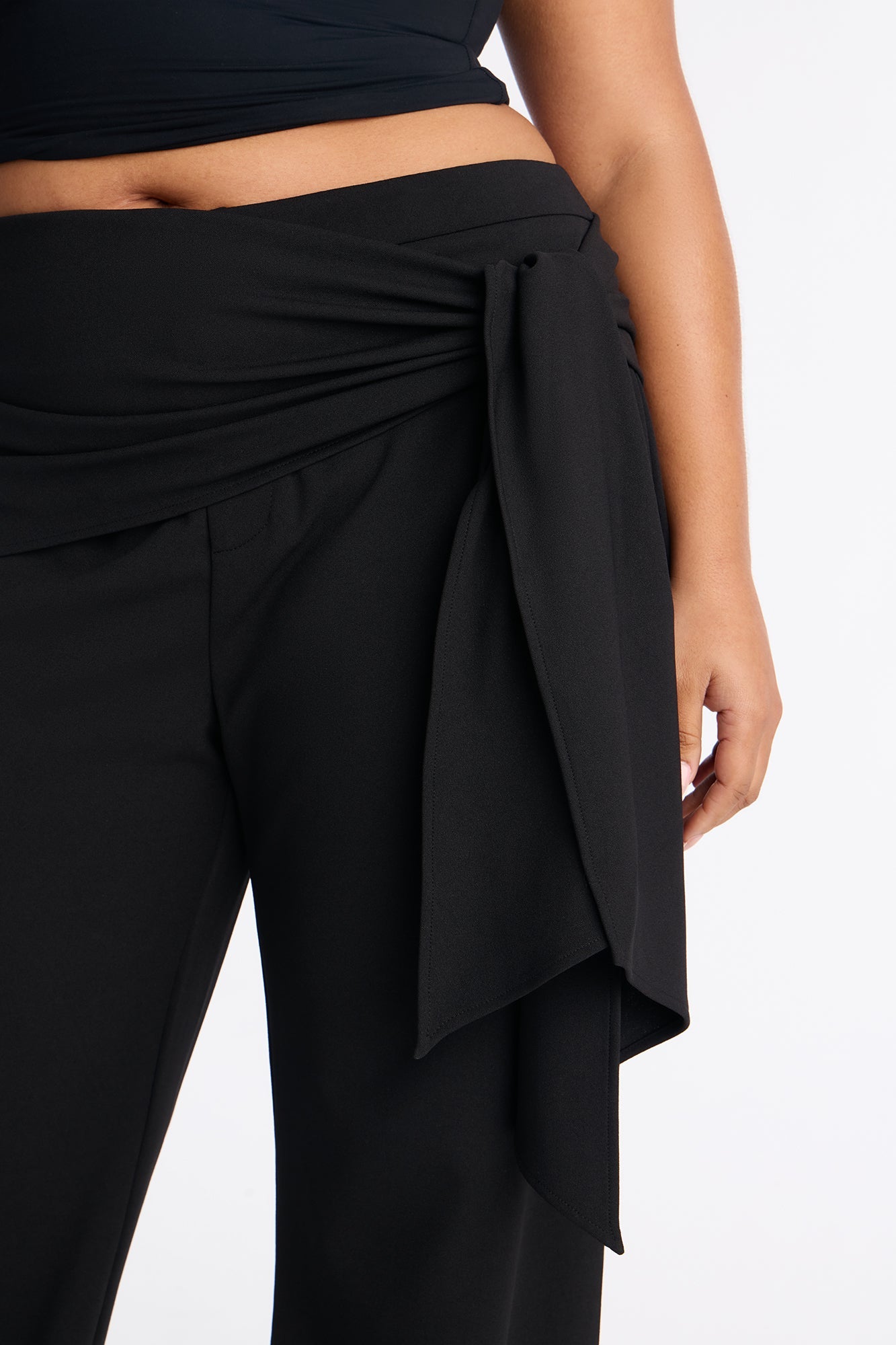 Megan Waist Tie Trouser Pant 34″ - Black