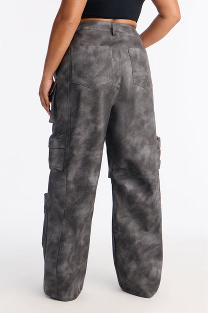 Harvey Washed Faux Leather Cargo Pant - Black Wash