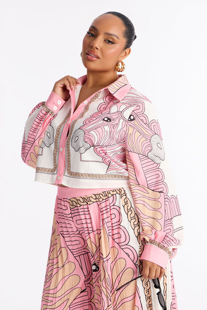 Marlene Satin Pleated Pant Set - Pink/combo