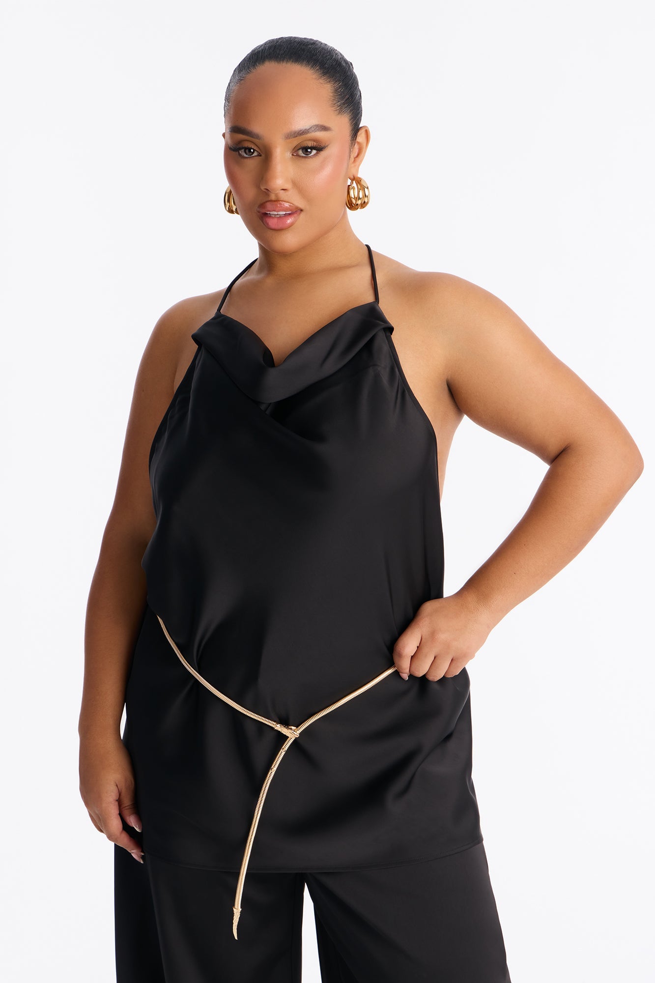 Malu Satin Halter Balloon Pant Set - Black