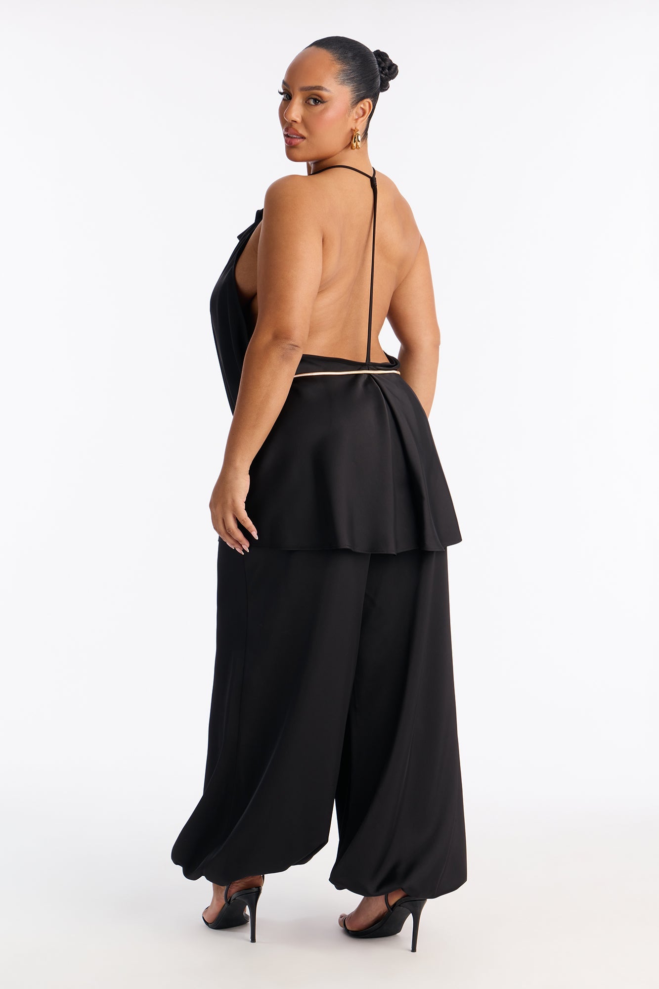 Malu Satin Halter Balloon Pant Set - Black