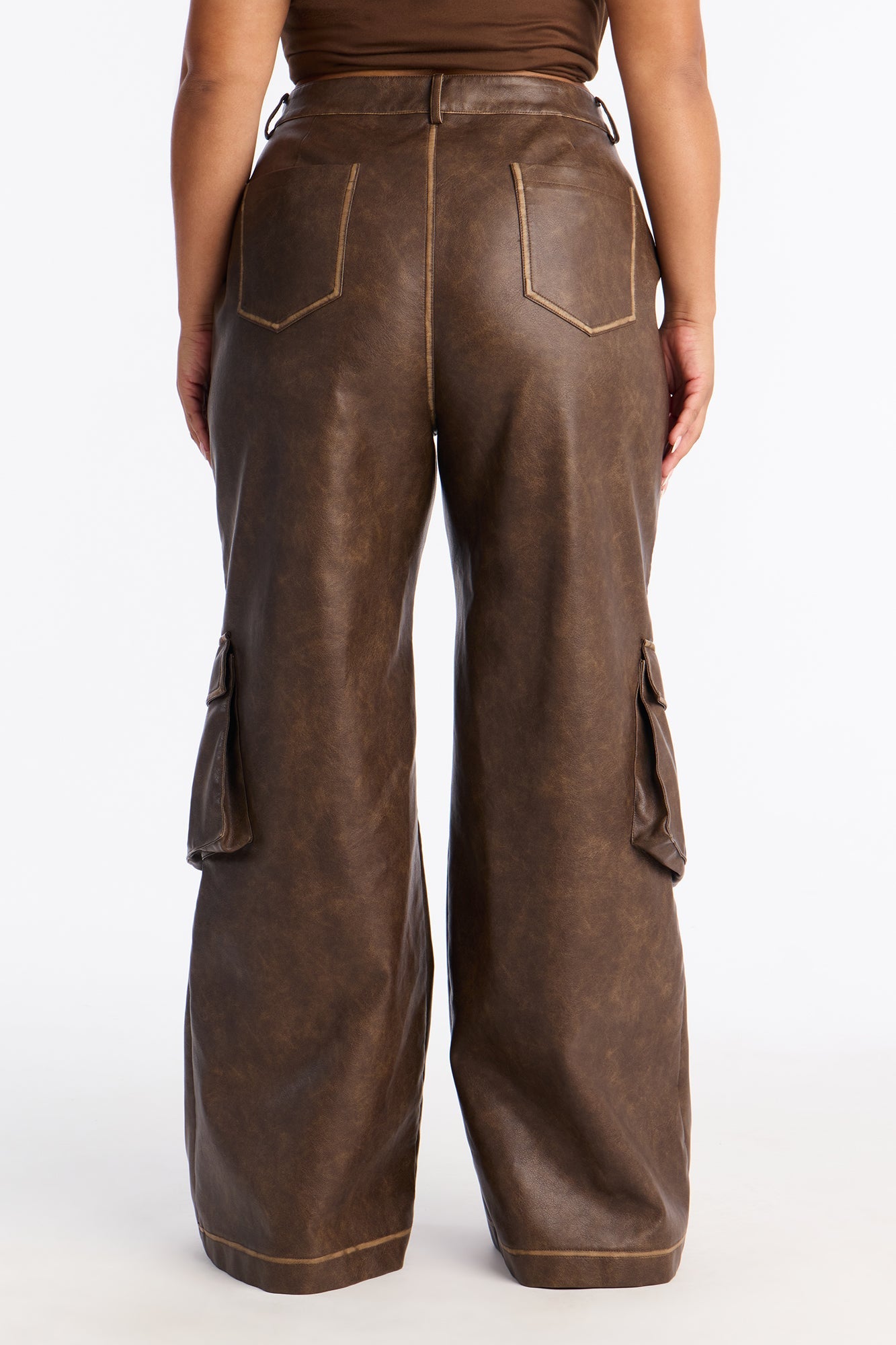 Gaia Faux Leather Cargo Pants 33 - Brown