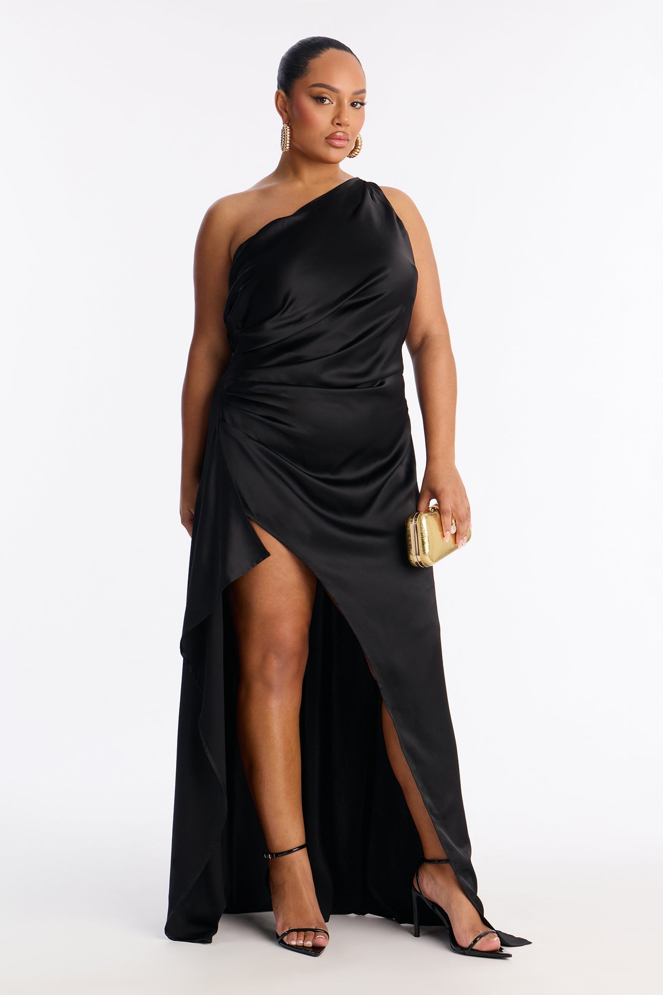 Angelic Aura Satin Gown - Black