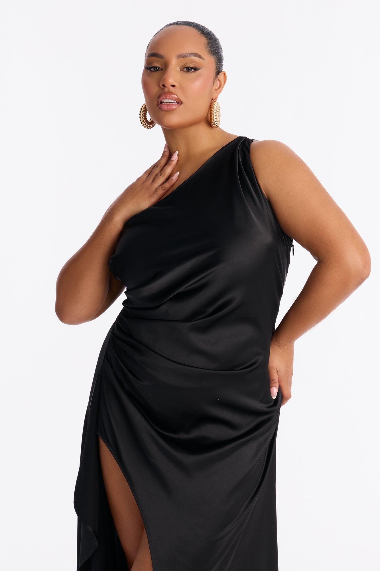 Angelic Aura Satin Gown - Black