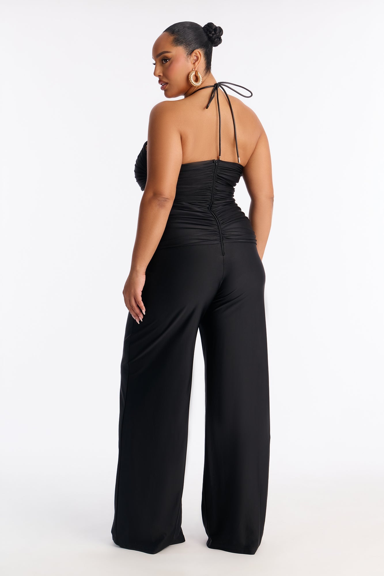 Zaria Lace Up Halter Jumpsuit - Black