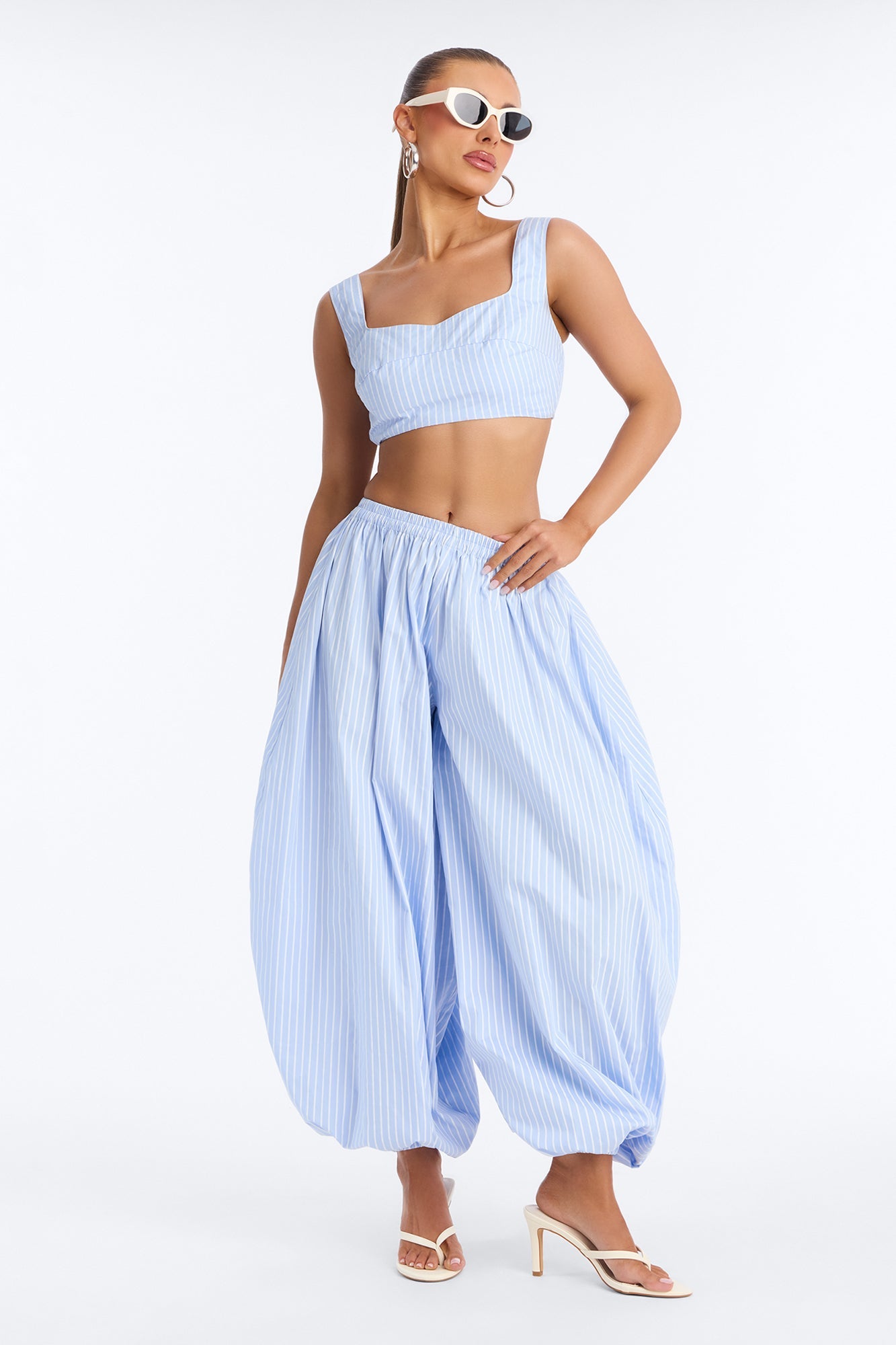 Henney Striped Balloon Pant Set - Blue/combo