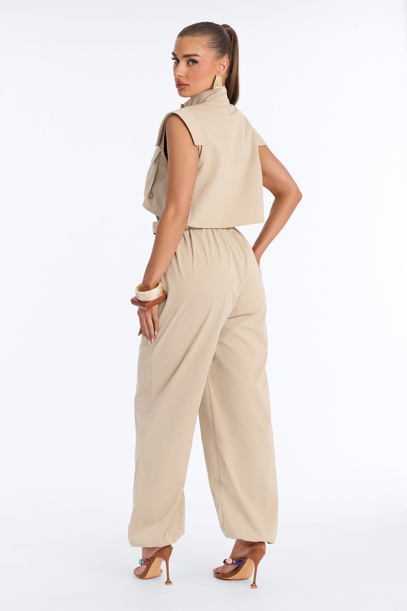 Tracy Belted Cargo Jogger Jumpsuit - Stone