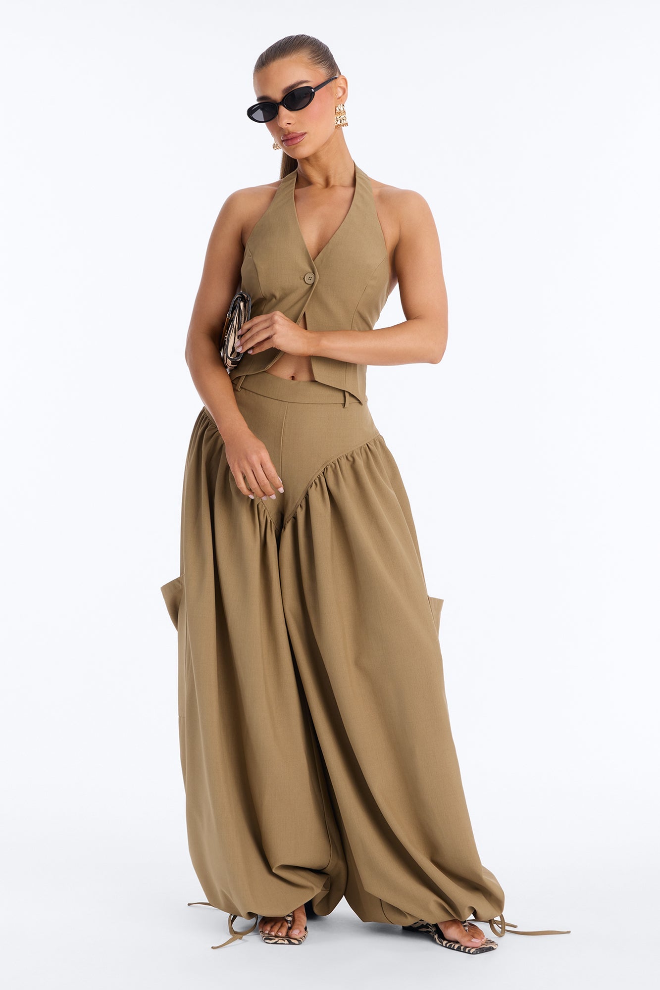 Cocktail &amp; Confidence Balloon Pant Set - Khaki