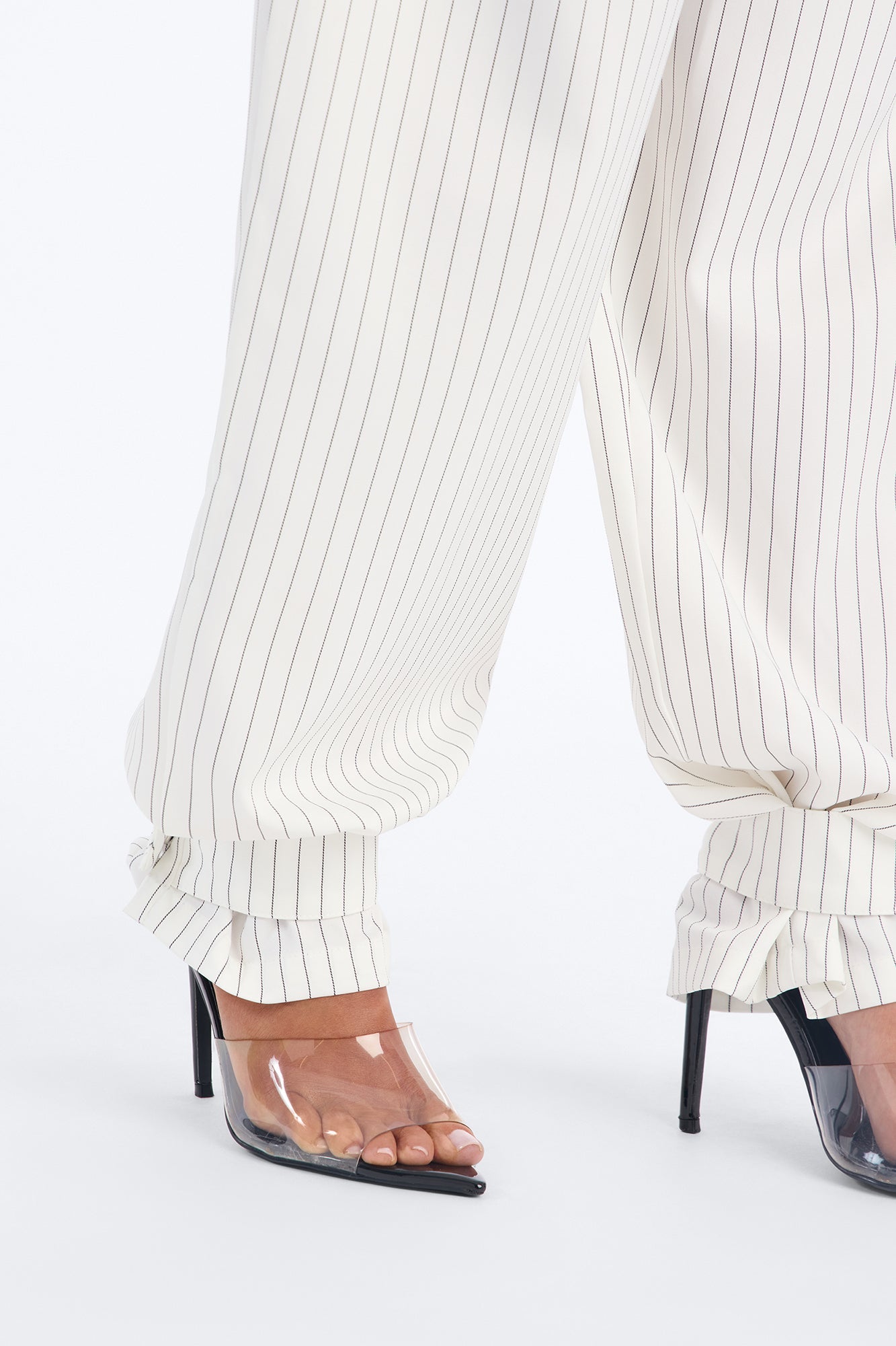 Never Settle Pinstripe Adjustable Cuff Trouser Pants 33″ - Ivory