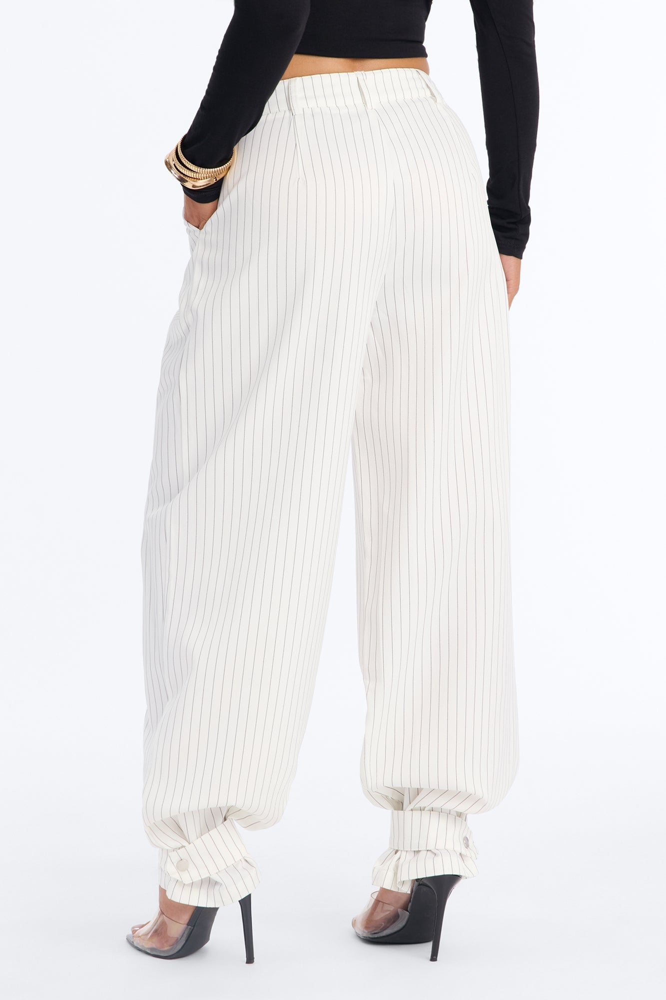 Never Settle Pinstripe Adjustable Cuff Trouser Pants 33″ - Ivory