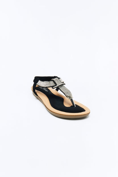 Erita Rhinestone Ankle Strap Sandals - Black