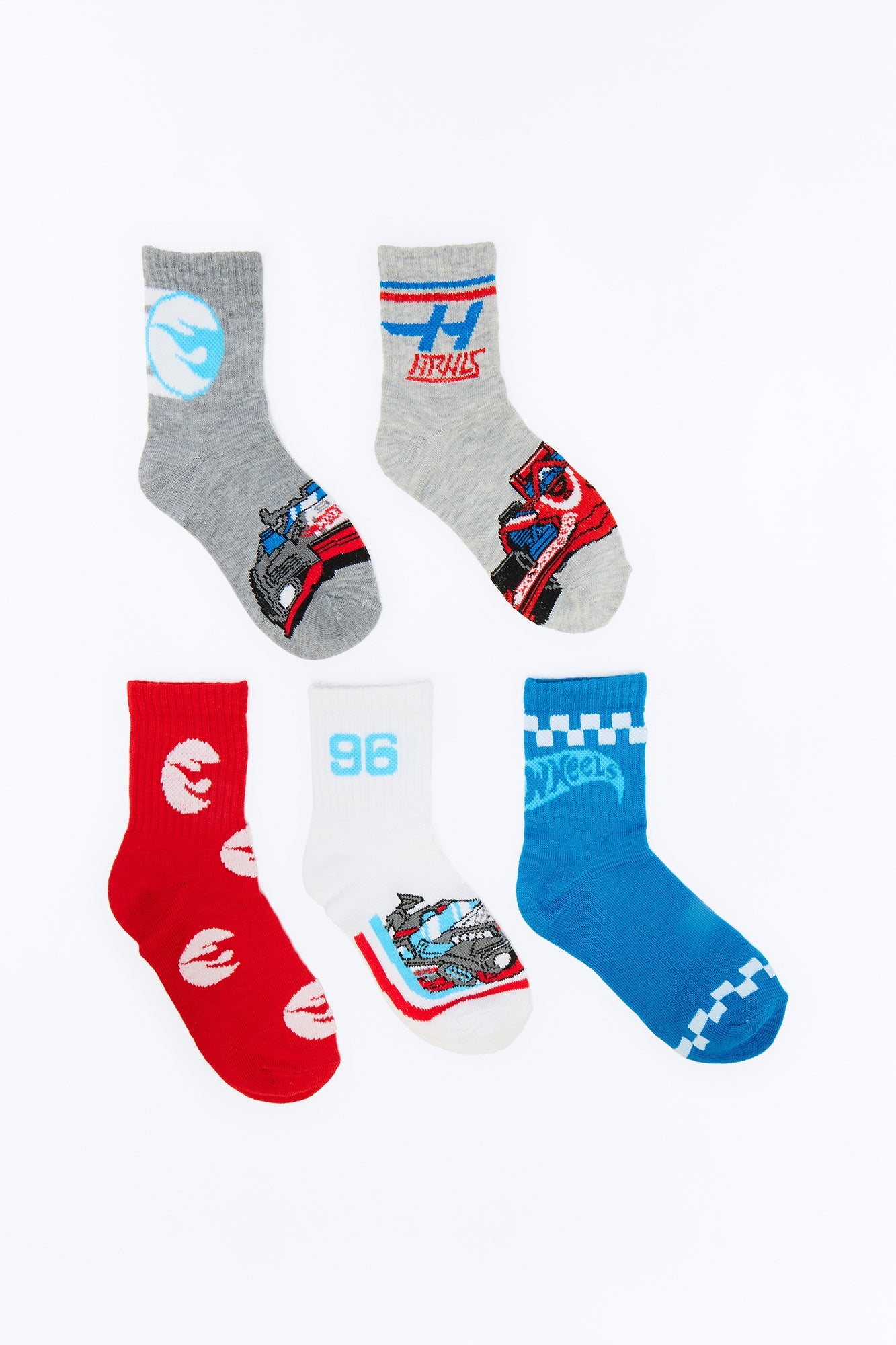 Mini Hot Wheels 96 5 Pack Crew Socks - Grey/combo