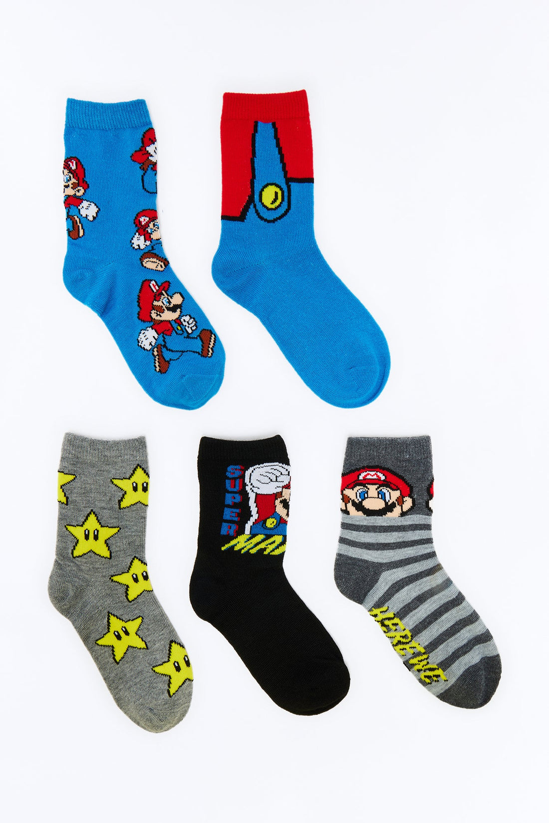 Mini Mario 5 Pack Crew Socks - Blue/combo