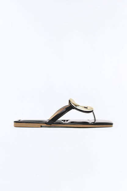 Lachlan Hardware Patent Flip Flops - Black