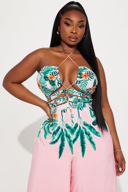 Maui Nights Halter Jumpsuit - Pink/combo