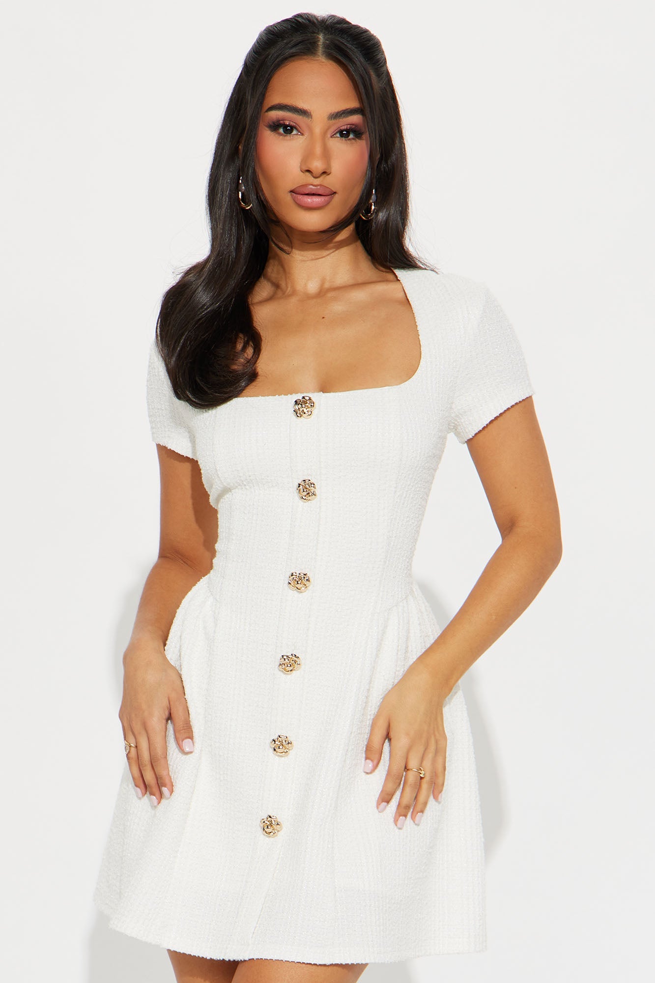 Camryn Stretch Tweed Mini Dress - White