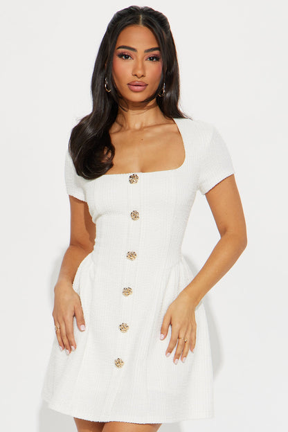 Camryn Stretch Tweed Mini Dress - White