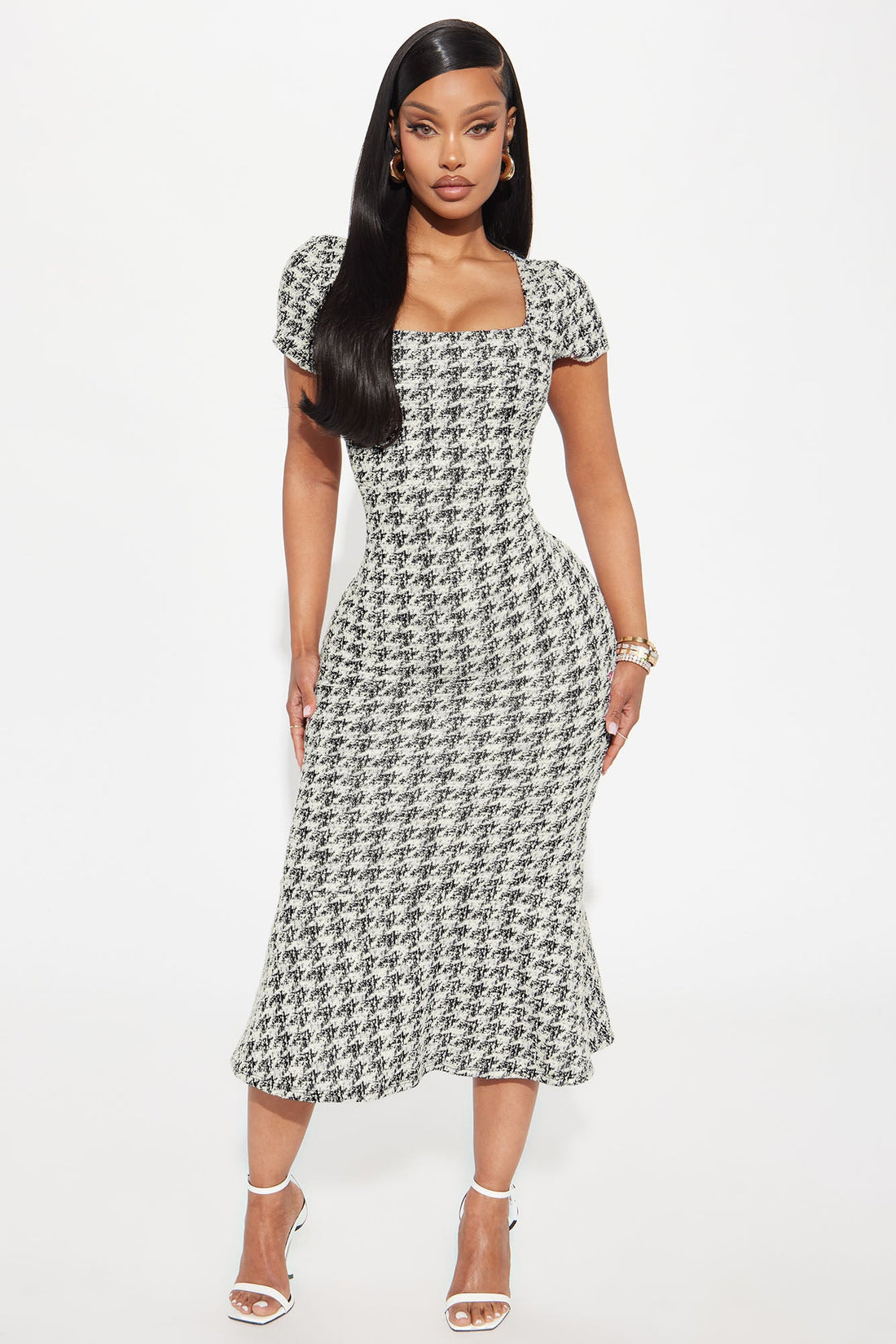 Margot Stretch Tweed Midi Dress - Black