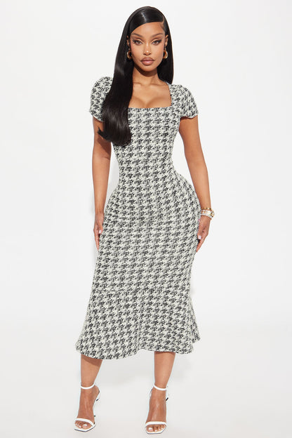 Margot Stretch Tweed Midi Dress - Black