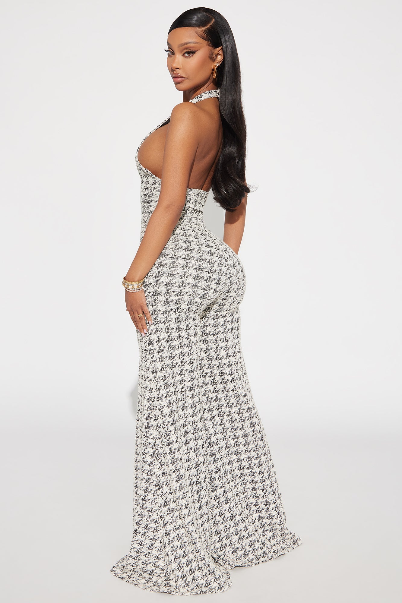 Nancy Stretch Tweed Jumpsuit - Black