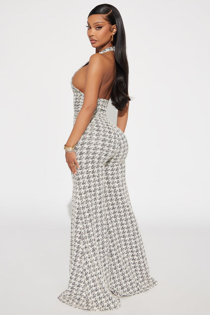 Nancy Stretch Tweed Jumpsuit - Black