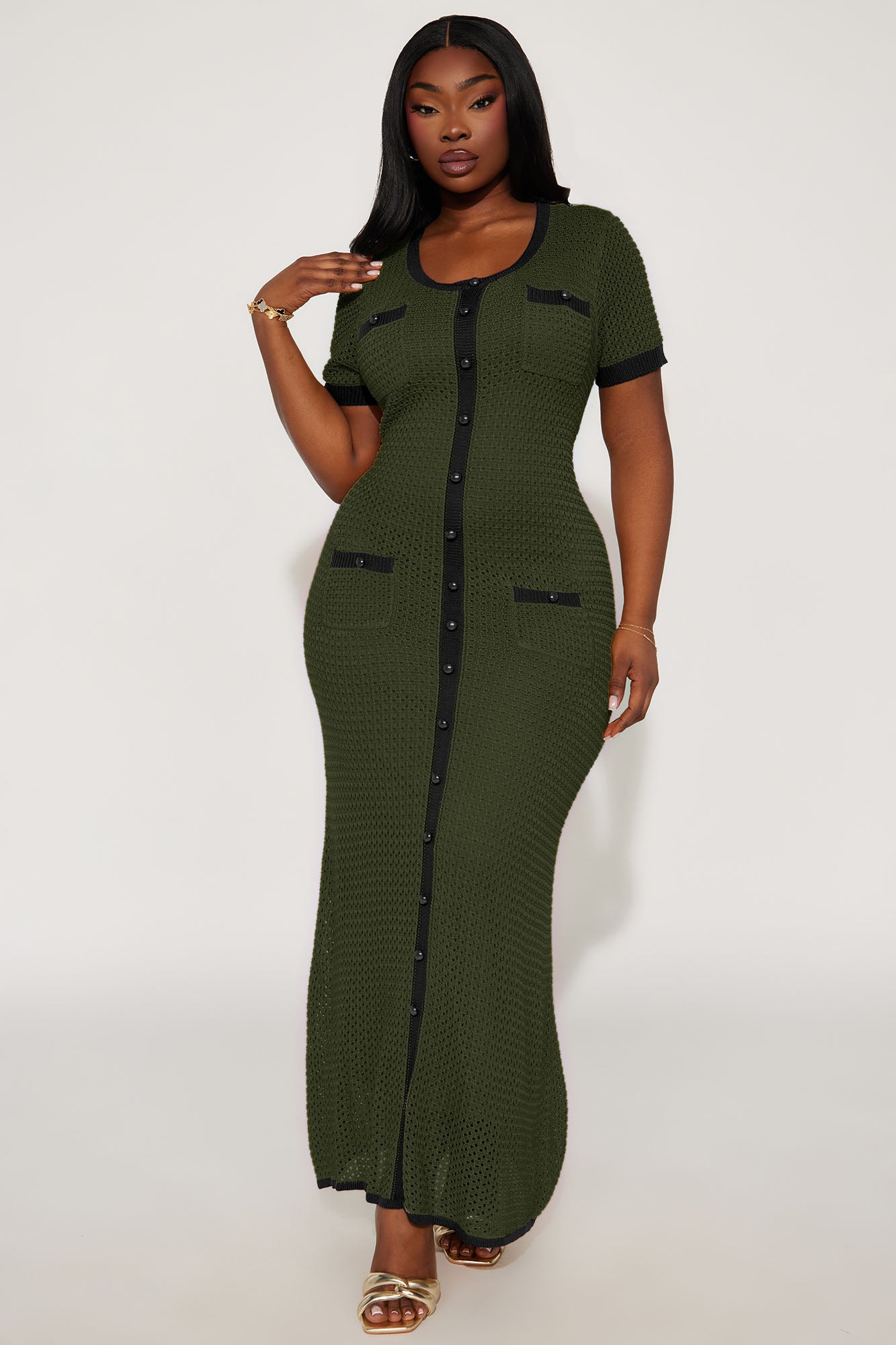 Elena Crochet Maxi Dress - Olive