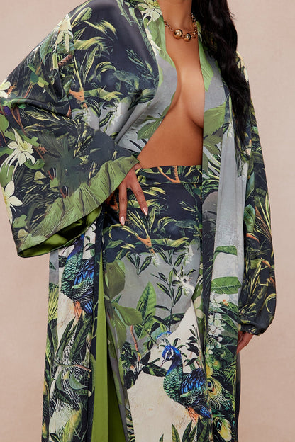 Kamaria Satin Kimono Set - Green/combo