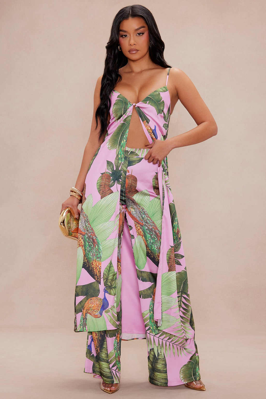 Private Island Wide Leg Satin Pant - Pink/combo