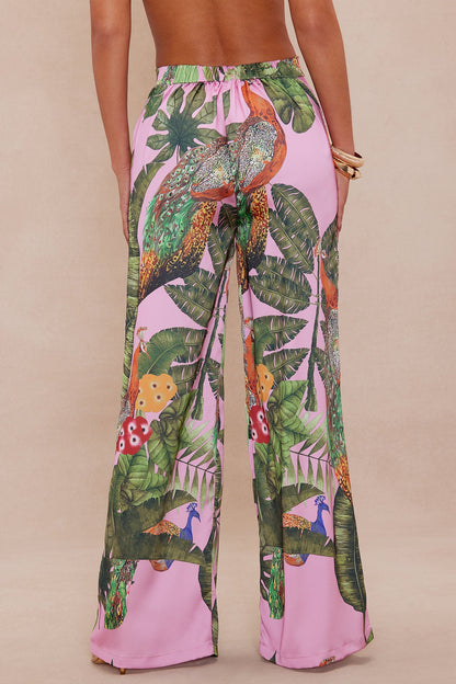 Private Island Wide Leg Satin Pant - Pink/combo