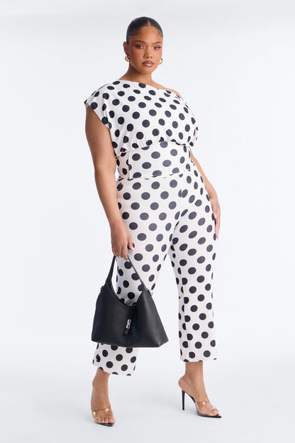 Lily Polka Dot Off Shoulder Pant Set - White/Black