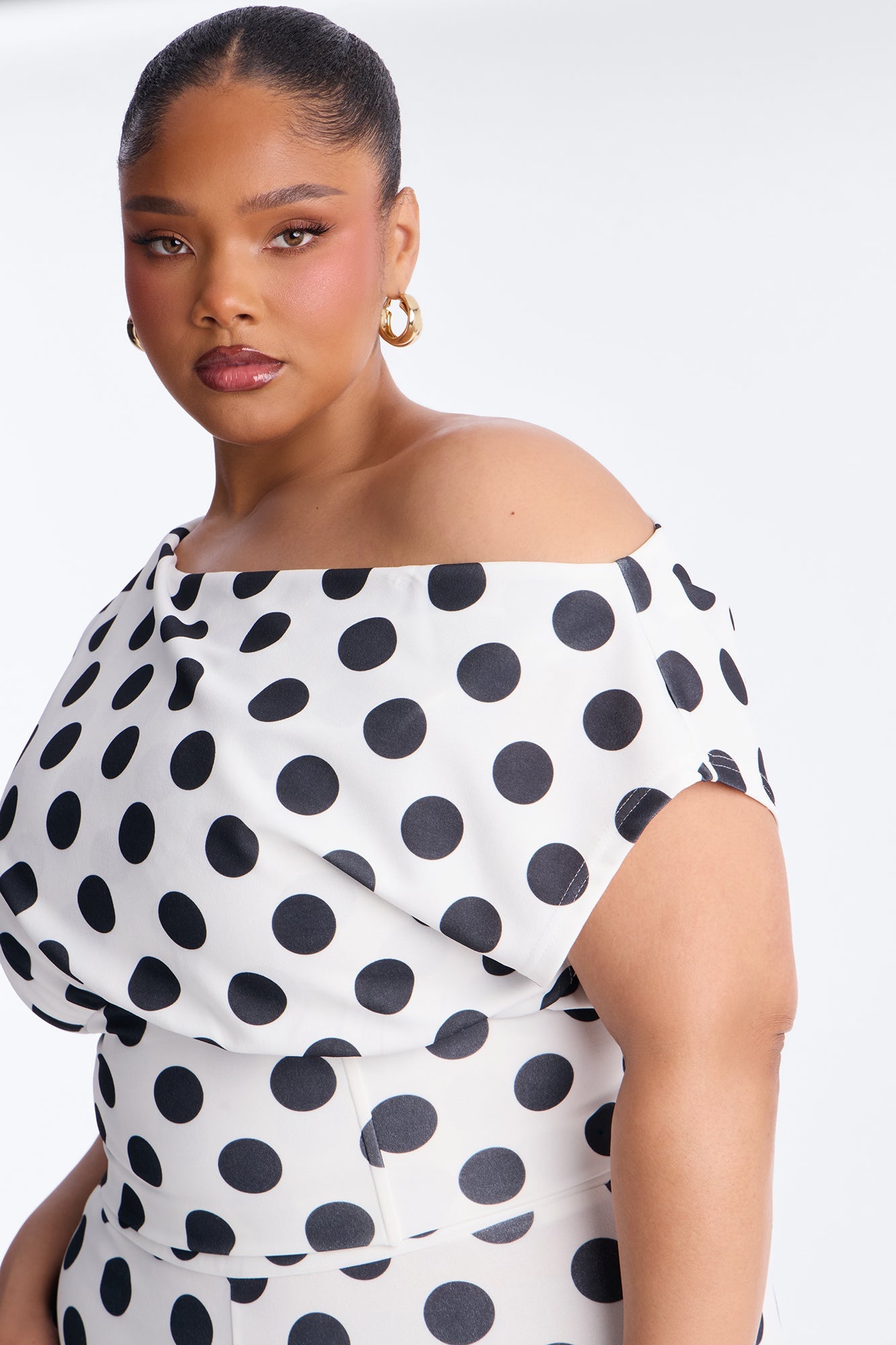 Lily Polka Dot Off Shoulder Pant Set - White/Black