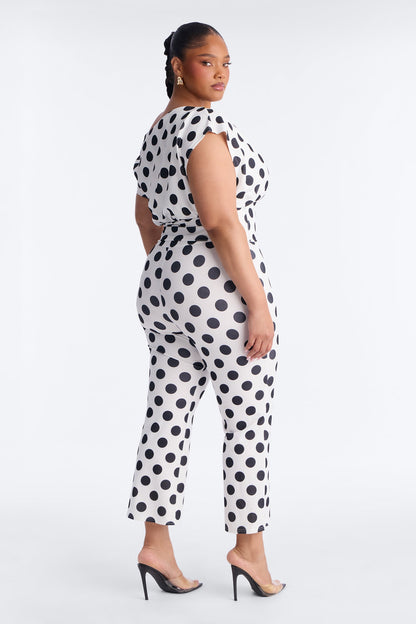 Lily Polka Dot Off Shoulder Pant Set - White/Black