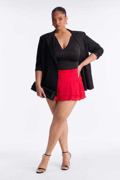 Irreplaceable Chiffon Lace Trim Micro Mini Skirt - Red