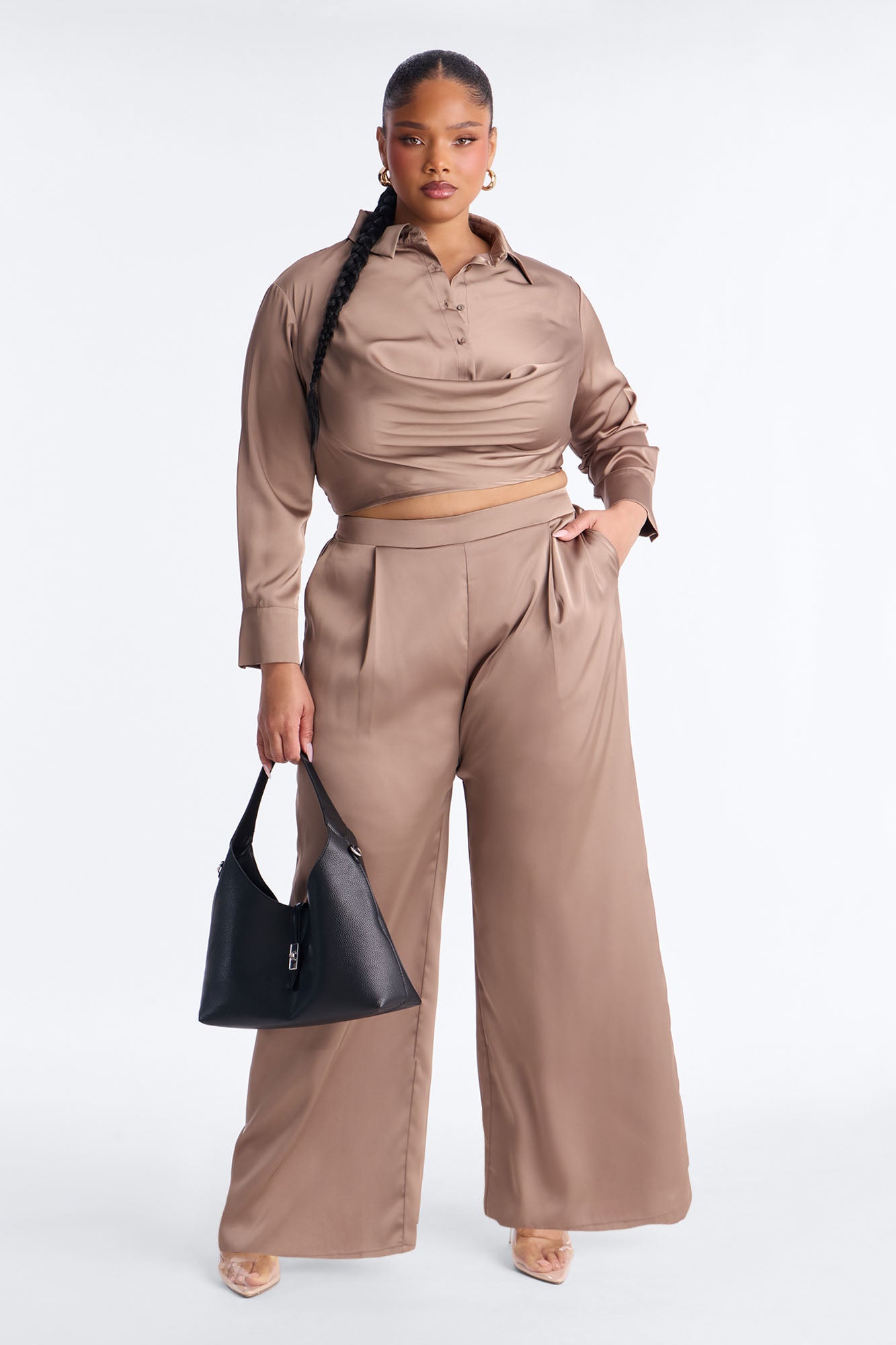 Champagne Dreams Satin Pant Set - Bronze