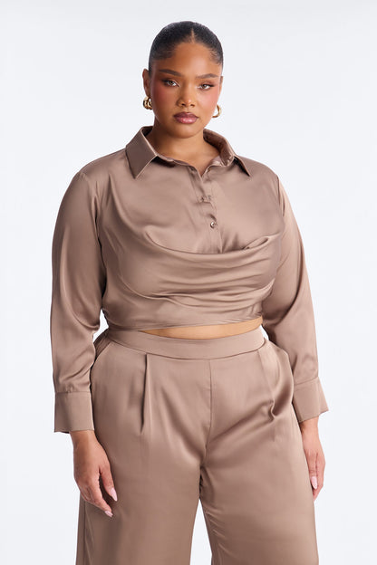 Champagne Dreams Satin Pant Set - Bronze