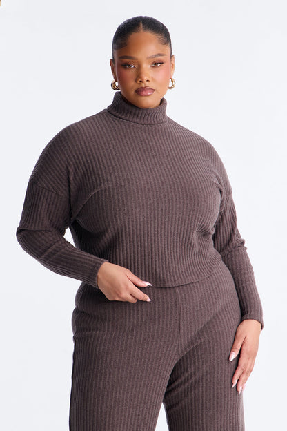 Melissa Ribbed Turtleneck Pant Set - Brown