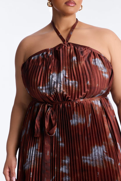 Flirting Plisse Maxi Dress - Brown/combo