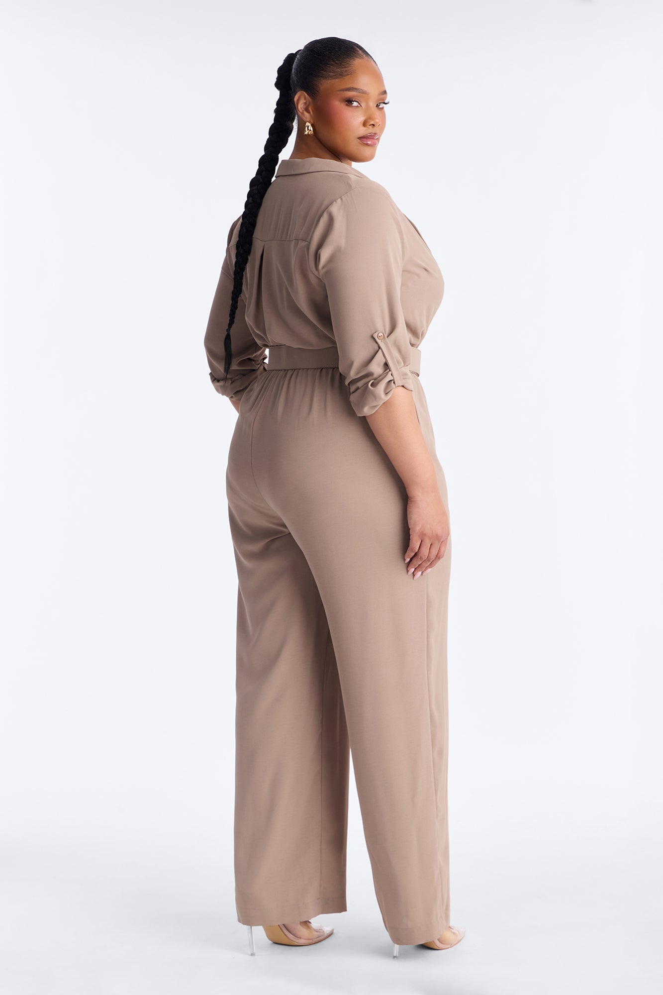 Running Around Belted Straight Leg Jumpsuit - Taupe