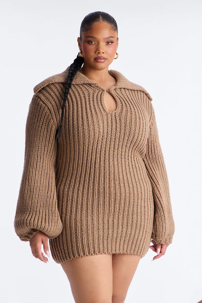 Tessa Chunky Knit Sweater Mini Dress - Mocha