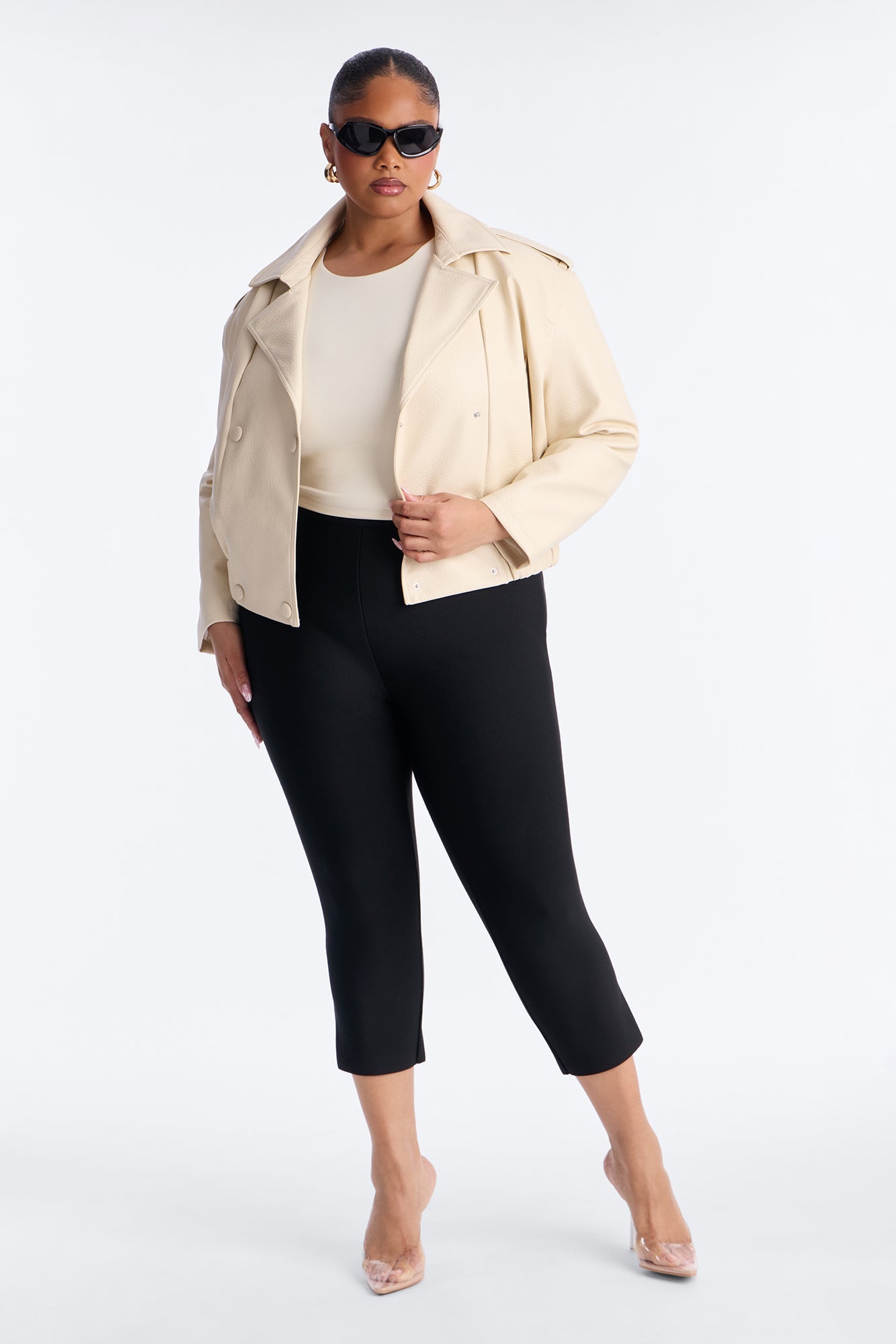 Adrienne Double Breasted Faux Leather Jacket - Bone