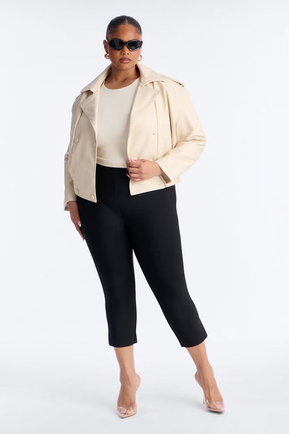 Adrienne Double Breasted Faux Leather Jacket - Bone