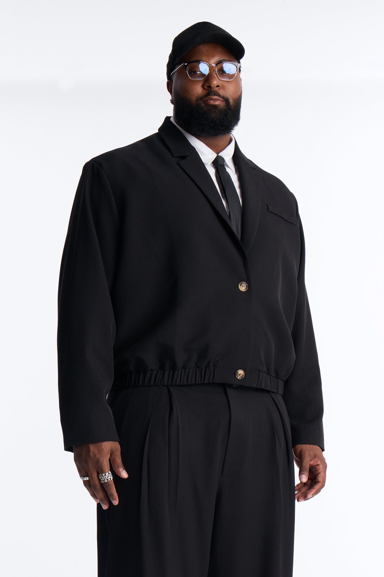 Cropped Strikeout Blazer Bomber Jacket - Black